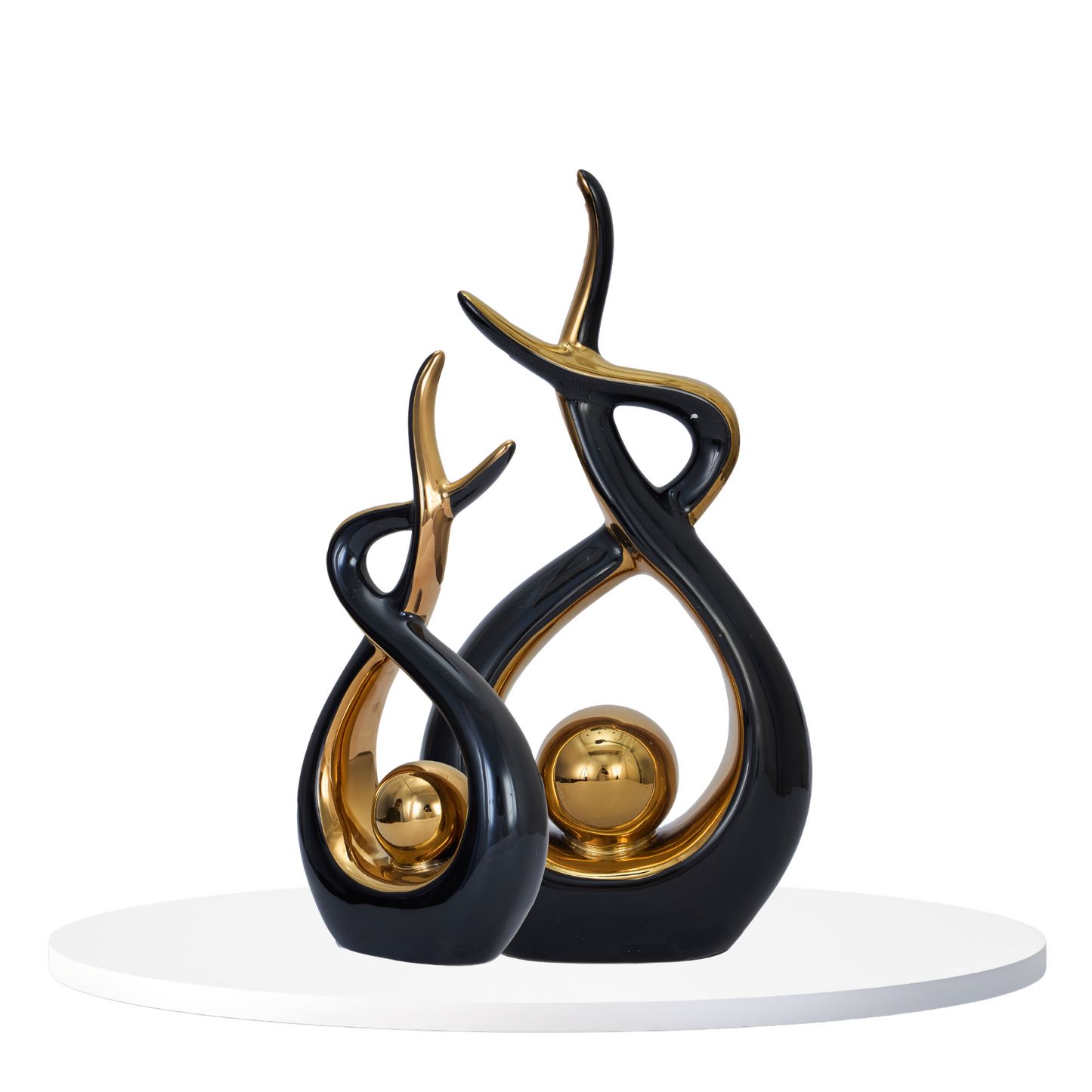 Ceramic Couple Figurines with Golden Sphere