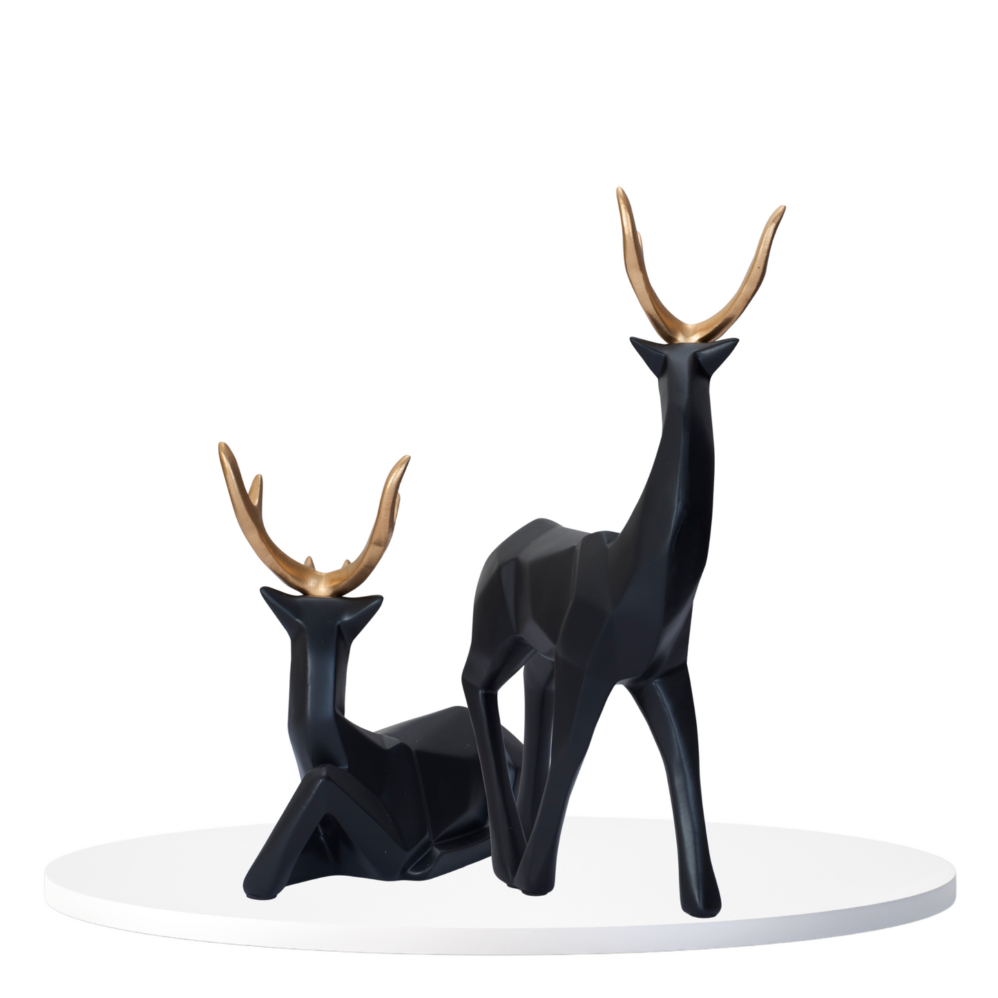 Geometric Deer - Black with Golden Antlers