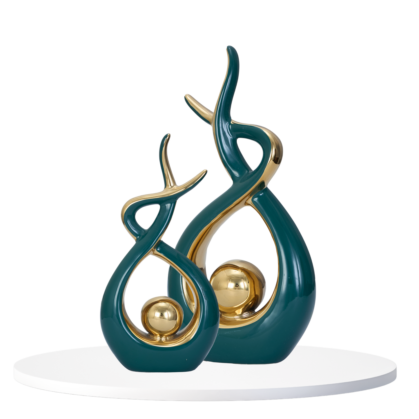 Ceramic Couple Figurines with Golden Sphere