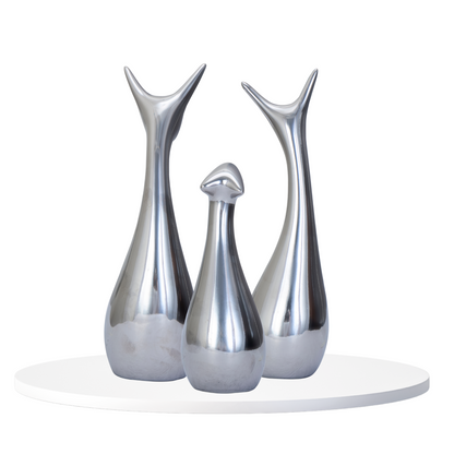 Silver Deer Family Sculpture Set of 3