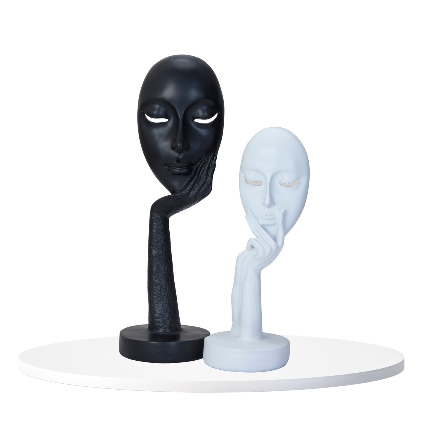 Thinker Face  – Black & White Resin Sculptures
