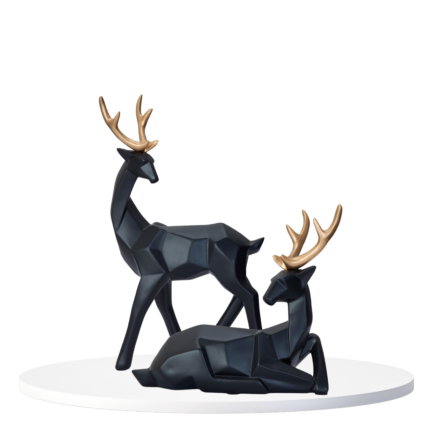 Geometric Deer - Black with Golden Antlers