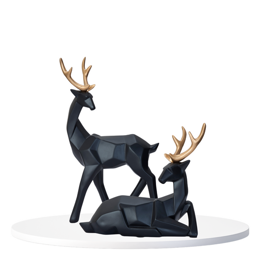 Geometric Deer - Black with Golden Antlers