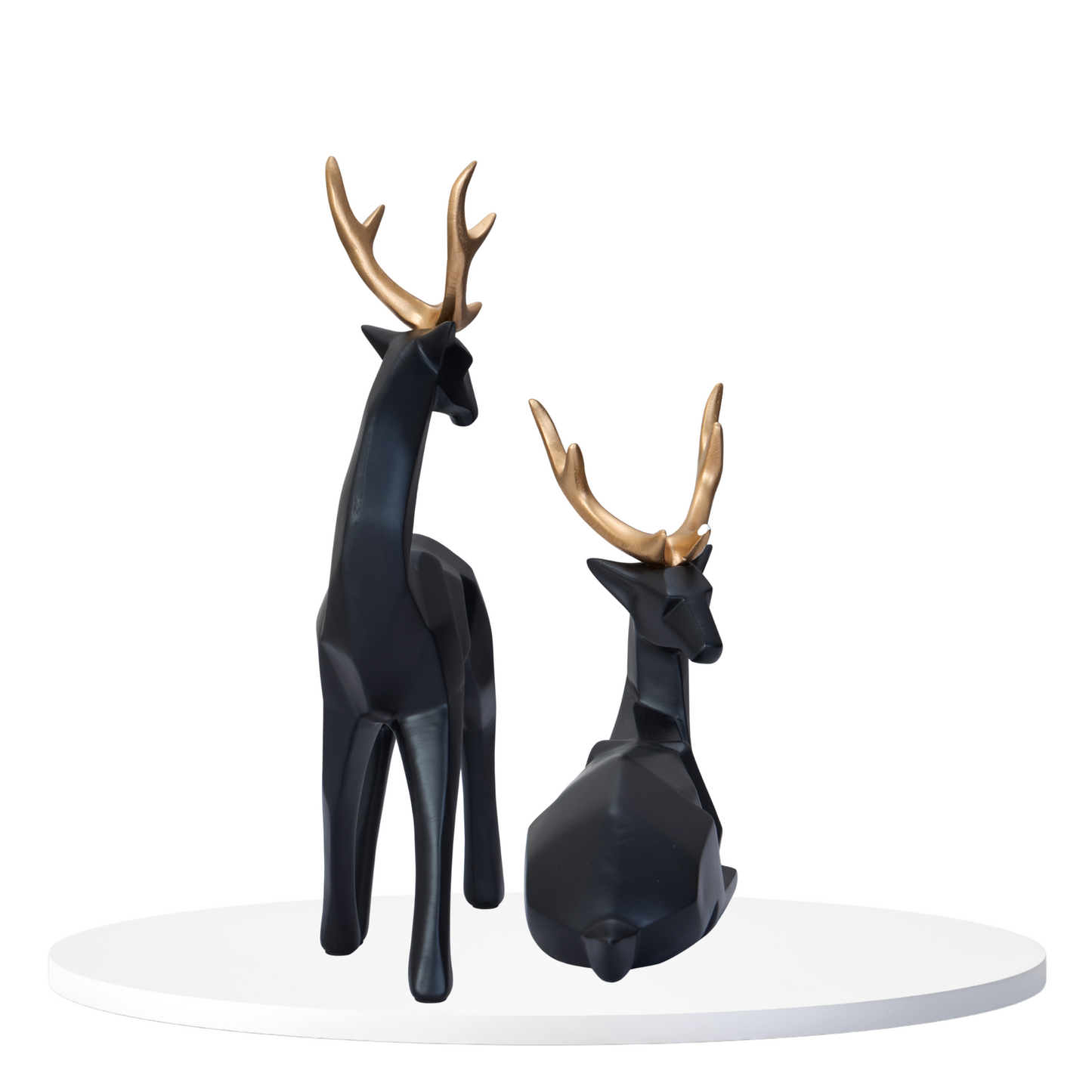 Geometric Deer - Black with Golden Antlers