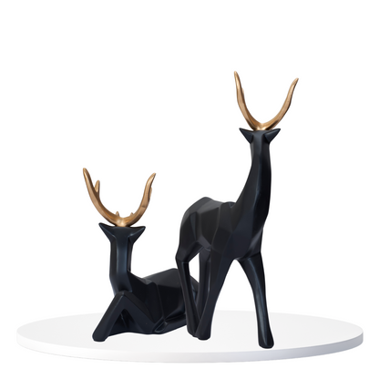 Geometric Deer - Black with Golden Antlers