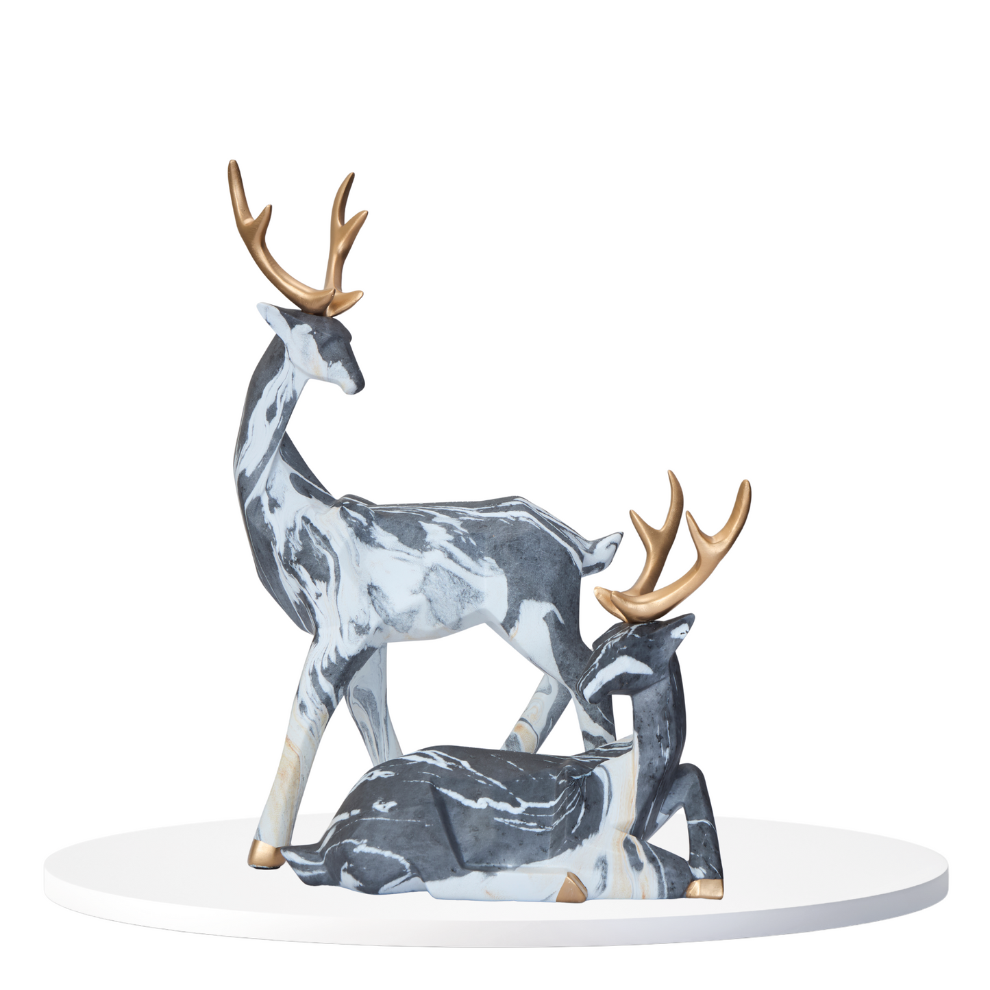 Geometric Deer  - Grey with Golden Antlers
