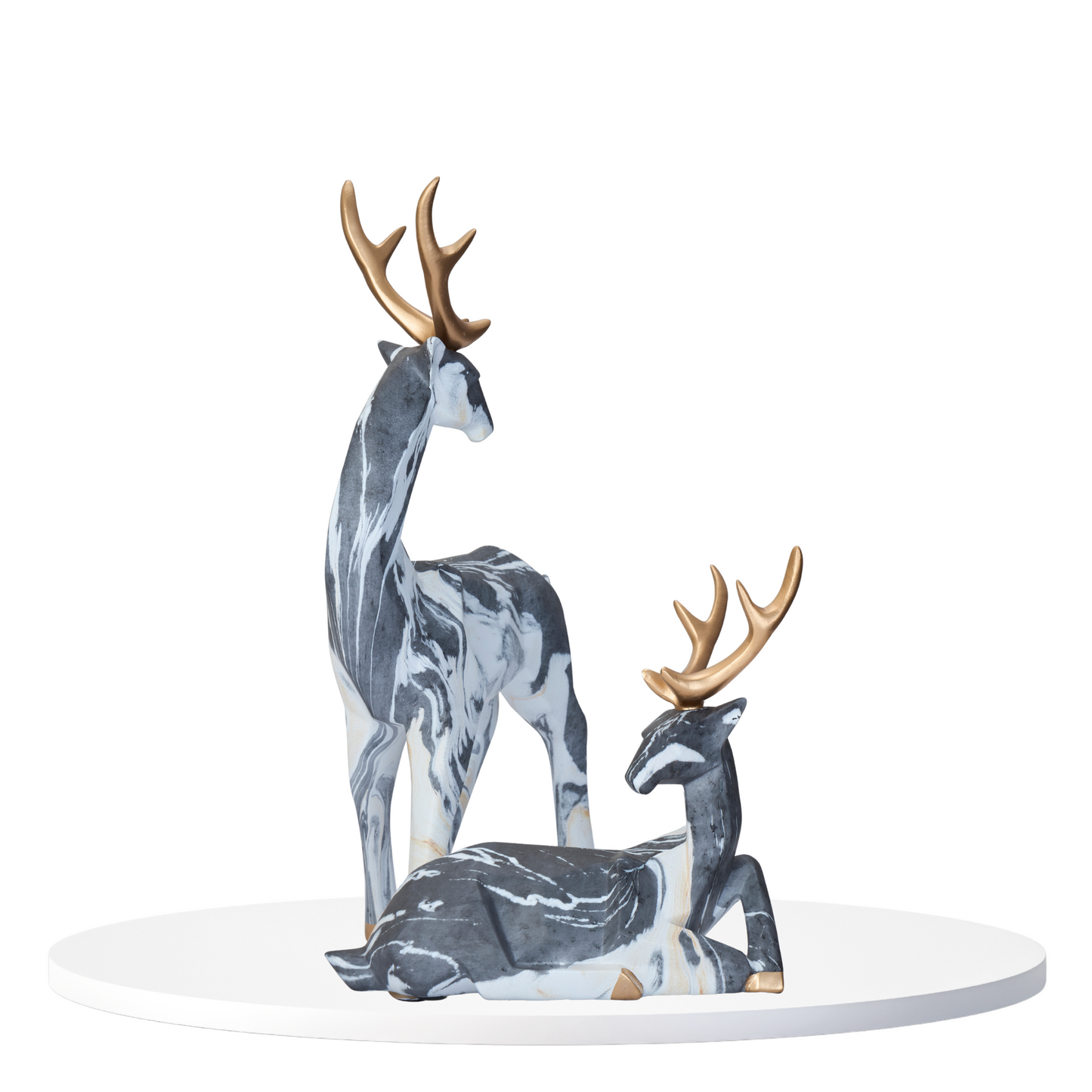 Geometric Deer  - Grey with Golden Antlers