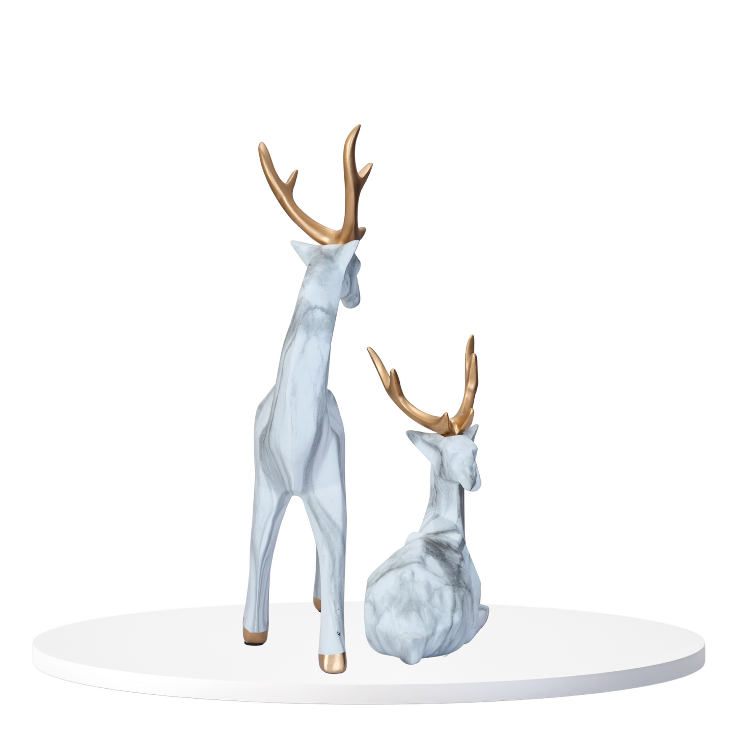 Geometric Deer Figurine - White with Golden Antlers