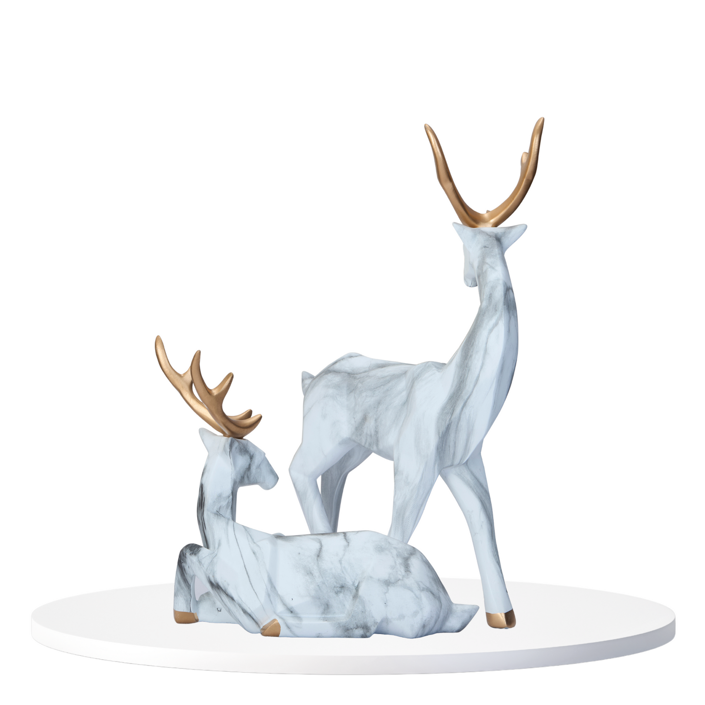 Geometric Deer Figurine - White with Golden Antlers