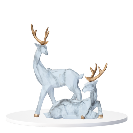 Geometric Deer Figurine - White with Golden Antlers