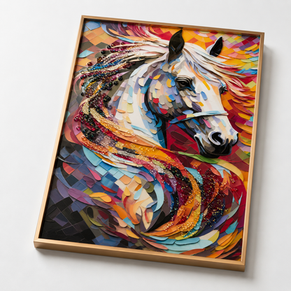 Abstract White Horse Wall Painting