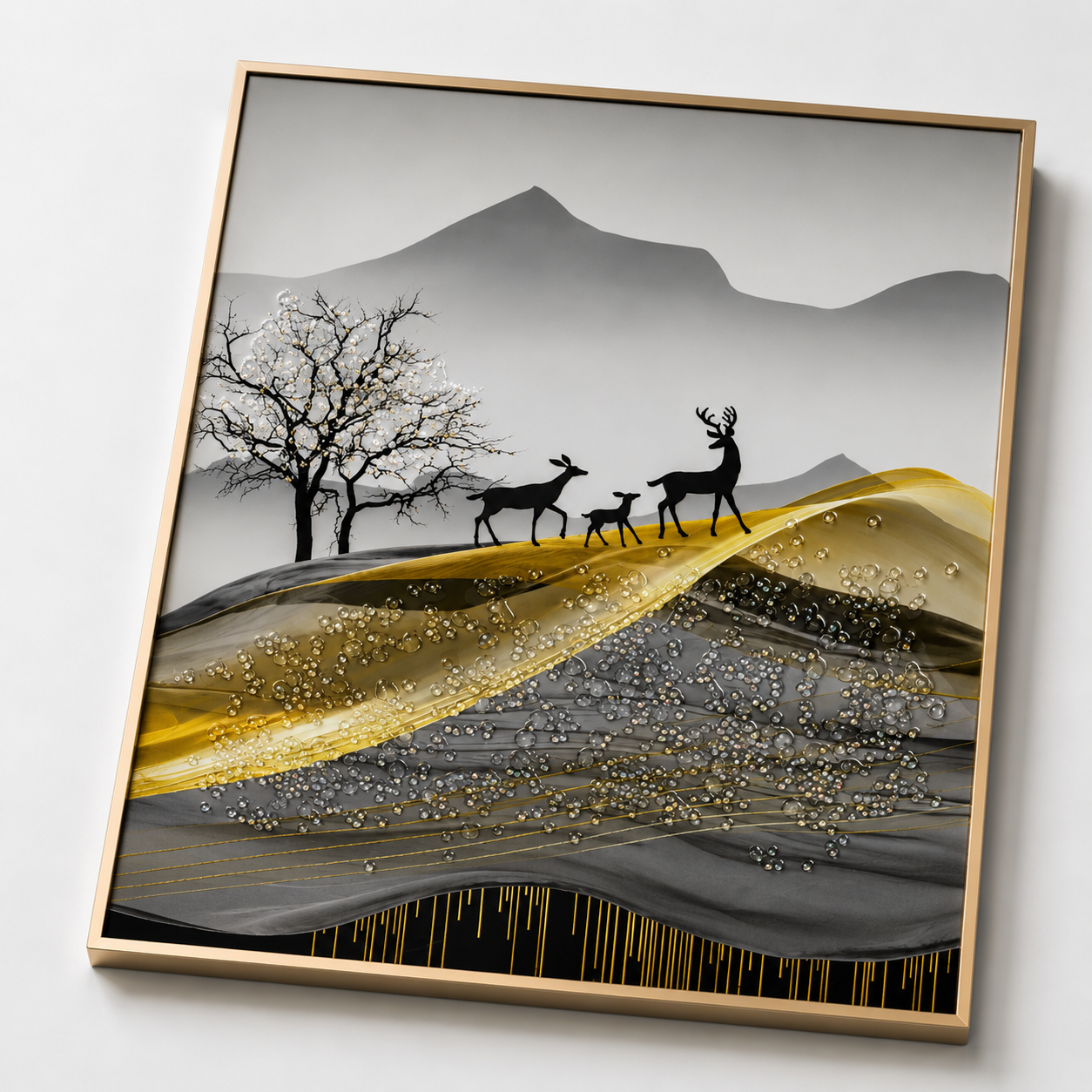 Golden Deer Landscape Wall Painting
